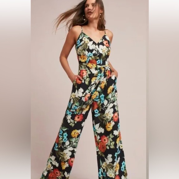 Yumi Kim Pants - anthropologie yummy Kim dark floral wide leg jumpsuit with spaghetti straps